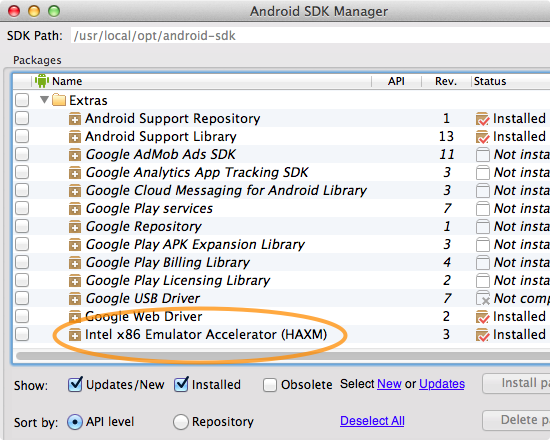 Android SDK Manager  Intel HAXM
