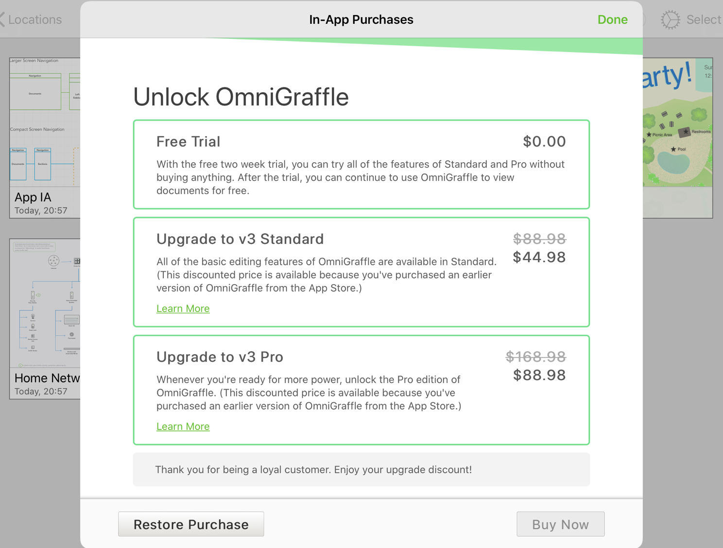 OmniGraffle in app purchases