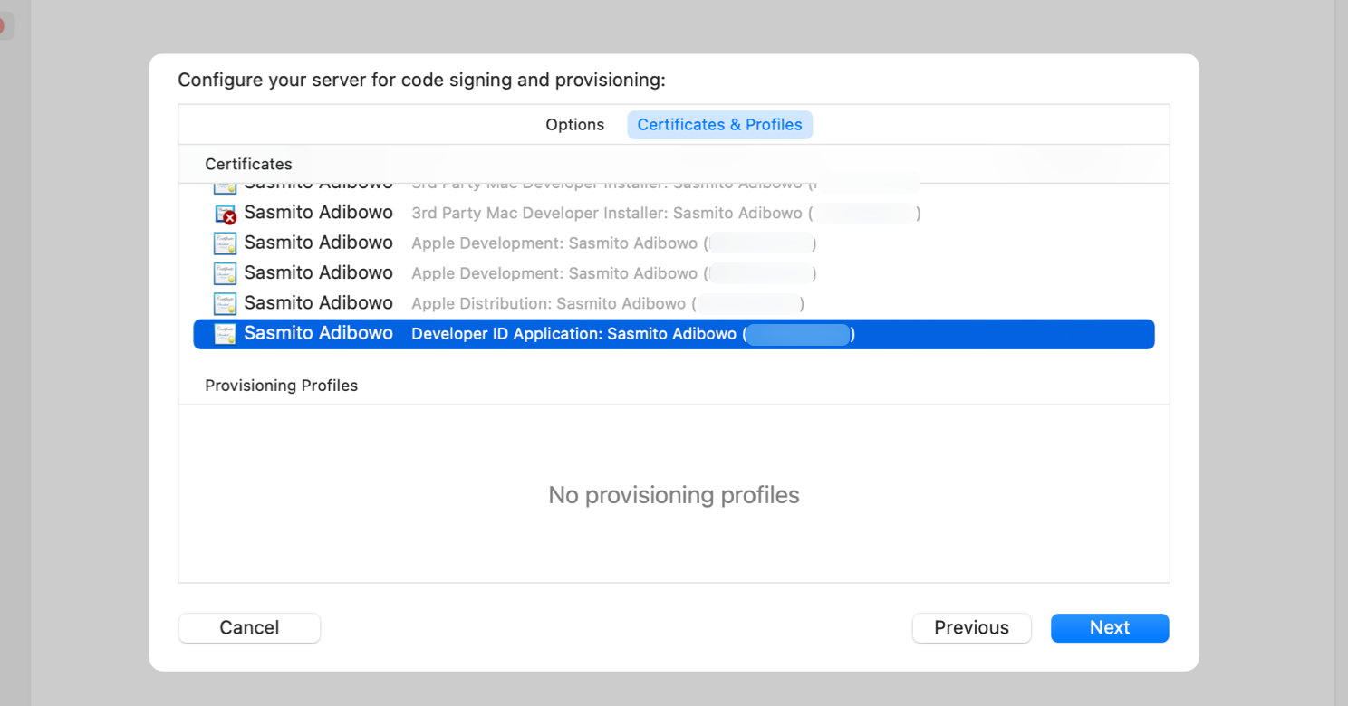 Upload Developer ID certificate to Xcode Server